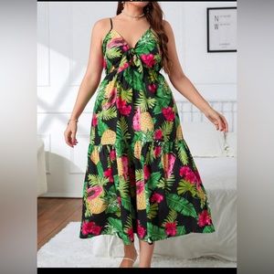 Plus Tropical & Pineapple Print Ruffle Hem Cami Dress size 12